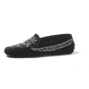 Tod’s Women's Black Gommino Driving Loafers Limited Edition Embellished Shoes 39